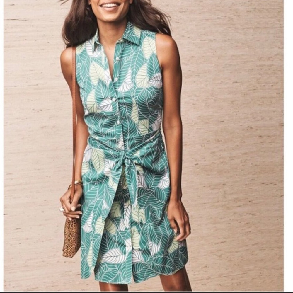 Untuckit Dress Poppy Wrap Button Up Green Leaf Print Size 4